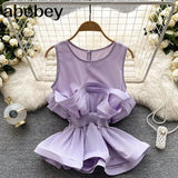Summer Shirt For Women O Neck Sleeveless Sashes Casual Ruffle Blouses Female Clothing Fashion New 2022