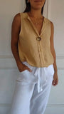 Women's Fake Cardigan V-Neck Cotton Sleeveless Casual Shirt Cotton And Shemp
