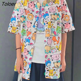 Japan Kawaii Anime Cartoon Cute Button Up Shirts Men Women Fashion Summer Beach Short Sleeve Tops Loose Casual Large