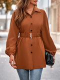 Toloer Autumn And Winter Women's Wear 2024 Fashion New Solid Color Shirt Collar Single Breasted Belt Shirt Coat Women-Outfit