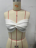 Toloer Women's New Solid Color Sling Twist Knit Short Tight Strapless Back Knit Women-Outfit