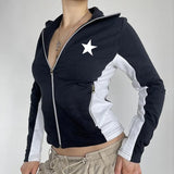 Contrast Star Print Zip Up Jacket-Outfit