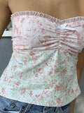 Lace Stitching Plaid Bandeau Top-Outfit