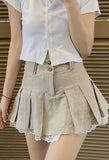 Cotton Linen Pleated Mini Skirt-Outfit
