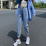 Toloer Jeans Women's Fall Women 2024 New High Waist Slim Versatile Loose Straight Dad Turnip Pants-Outfit
