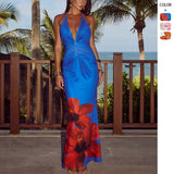 Sling Dress 2025 Summer Print Wrapped Chestless Sleeveless Back Folds To Repair Body-Bossed Ass Dress