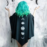 InsGoth Black Capes Coat Vintage Moon Print Gothic Loose Women Batwing Duplex Shawl Long Sleeve Cape Autumn Female