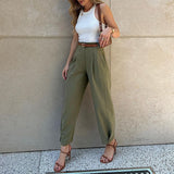 Toloer Spot Women's Wear Factory Fashion Pure Color Loose High Waist And Foot Suit Pants-Outfit