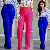 Toloer Women's Fashion Slim Personality Double Breasted Horn Trousers Can Be Added