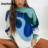 Autumn Women Chic Printed Sweaters Vintage Batwing Long Sleeve O Neck Jumper Tops Female Fashion Casual