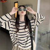 Toloer Collar Striped Long-Sleeved T-Shirt Women's Autumn 2024 New Design Feeling Loose Show Thin Casual Students Slit