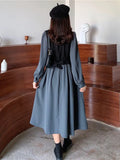 Long Sleeve Dress Women Elegant Fake Two Pieces Patchwork Puff Sleeve 2023 Spring Korean Fashion Female