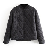 Autumn Winter Women Argyle Padded Jacket Casual Long Sleeve Button Up Coat With Pockets Female Loose Jacket