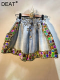 Women's Denim Shorts Loose Elastic Waist Rivet Colorful Big Sequins Wide Leg Short Jeans 2024 Summer New Fashion 29L1084-Outfit