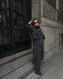 Eastern Women's OL Elegant Wind Button Striped Broad Leg Trousers Set Commuting 2025