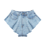 New Station Modeling Lotus Leaves Under The Broad Legs Denim Shorts Hot Pants Prosthetic Skirt