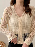 Korean Summer New Design Feel Hollowed-Out Long-Sleeved Pure Desire Knitted Cardigan Sunscreen Dress Girl-Outfit