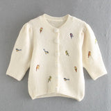 half sleeve bird embroidery knitted cardigan crop tops fashion spring top femme chandails 2020 female sweater