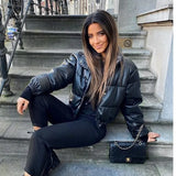 Winter Women's Jacket Thick Warm Short Parka Black Pu Leather Coats Woman Parkas Elegant Zipper Cotton Jackets Coat Female