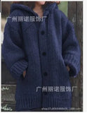 Pure Color Loose Autumn And Winter Warm Sweater Jacket Long-Sleeved Knitted Long Hoodie Number Women's