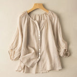 Femme Three Quarter Sleeve O-Neck Oversized Cotton Shirt 2022 ZANZEA Women Summer Solid Color Blouse Fashion Casual Holiday