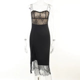 Sexy Little Sling Lace Spliced Split Dress Female Heart Pure Desire Wave Lead Fairy Skirt-Outfit