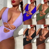 Toloer Bikini Conjoined Bikini Bikini Hollowed-Out Strap One-Piece Bathing Suit QCA992-Outfit