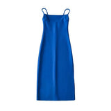 Summer New Hot Girl Sexy Fashion Flat Mouth Word Shoulder Solid Color Slim Forked Dress Woman-Outfit