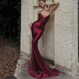 Toloer Women's Spring / Summer 2024 New Solid Color Sexy Backpack Hip Show Thin Long Sling Dress-Outfit