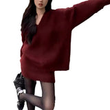 Fashion Bag Warm Aging V-Collar Knitted Sweater Women's 2024 Korean Version Of The New Small Vintage Blouse-Outfit