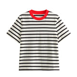 Round-Neck Striped Print T-Shirt 2025 Spring And Summer Short-Sleeved Leisurely Simple Women's Clothing