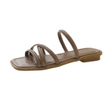Toloer Wind Sandals Female 2024 Summer New Two Wear Thin Belt Low Heel Square Head One Word Belt With A Skirt Roman Sandals-Outfit