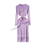 Fragrant High-End Autumn And Winter Round Collar With Thick Knitted Dress With Belts And Hips Skirt