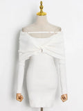 Patchwork Kink Dresses For Female Slash Neck Long Sleeve High Waist Slimming Solid Color Women's Dress New