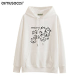 Toloer Cotton Cotton Composite Milk Silk 350G) Autumn And Winter New Cat Print Loose Hooded