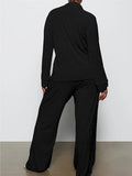 Long Sleeve Button Down Ribbed Knit Pajamas Set-Outfit