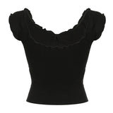Solid Color Ruffled Short Sleeve Tee-Outfit