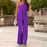 Toloer Spot 2024 Summer New Ladies Fashion Solid Color Loose Inclined Shoulder Long Jumpsuit-Outfit