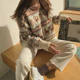 Women Korean Christmas Vintage Red O-Neck Twist Loose Casual Korean Knitting Pullovers Thicked Warm