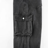Washed Mid Waist Pocket Cargo Jeans-Outfit
