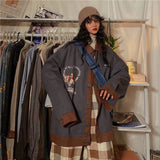 Deeptown 2020 New Hit Womens Jacket Autumn Vintage Clothing Oversized Letter Print Warm Jacket Loose Casual Contrast Coat