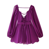 Summer Out-The-Shoulder Lantern Long-Sleeved V-Neck Dress Sexy Showy Multi-Colored Skirt