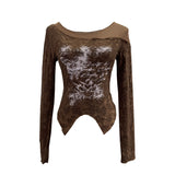 Breeze Butterfly Graffiti Mesh Patchy Texture Long-Sleeved T-Shirt Picties Short Repair Bodysuit