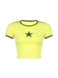 Star Printed Ringer Crop Top-Outfit