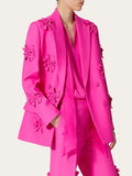 Toloer New Fashion Brand Double Breasted Three-Dimensional Flower Splicing Suit High Waist Bell Bottoms Two Sets Of Women's Clothing-Outfit