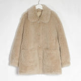 Women Sheepskin Wool Coat Ladies Winter Single Breasted Genuine Fur Outwear Jacket Oversize Warm Luxury