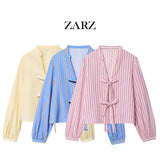 Homemade New Women's Butterfly Sweater Striped Prefectural Silk-Sleeved Shirt