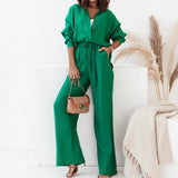 Women's Casual Pure Color Lotus Leaf Side Shorts Shirt Fashion Set Women's