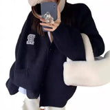 Autumn And Winter New Loose Knitted Cardigan Women's Letter Embroidered Blouse Long-Sleeved Sweater Sweater Knitted Shirt Girl-Outfit