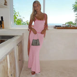 Contrast Spaghetti Strap Bodycon Maxi Dress-Outfit